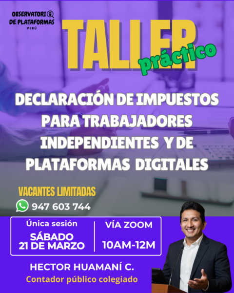 Taller virtual «Declaración de impuestos para trabajadores independientes y de plataformas digitales».